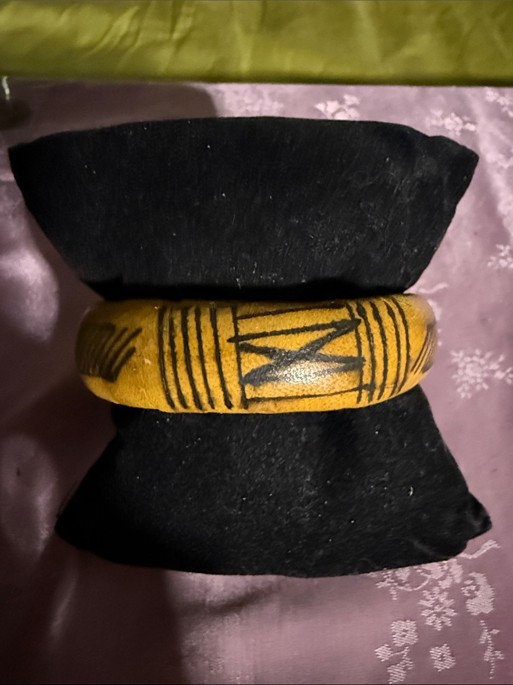 Hand-Painted Yellow leather Bangle Bracelet